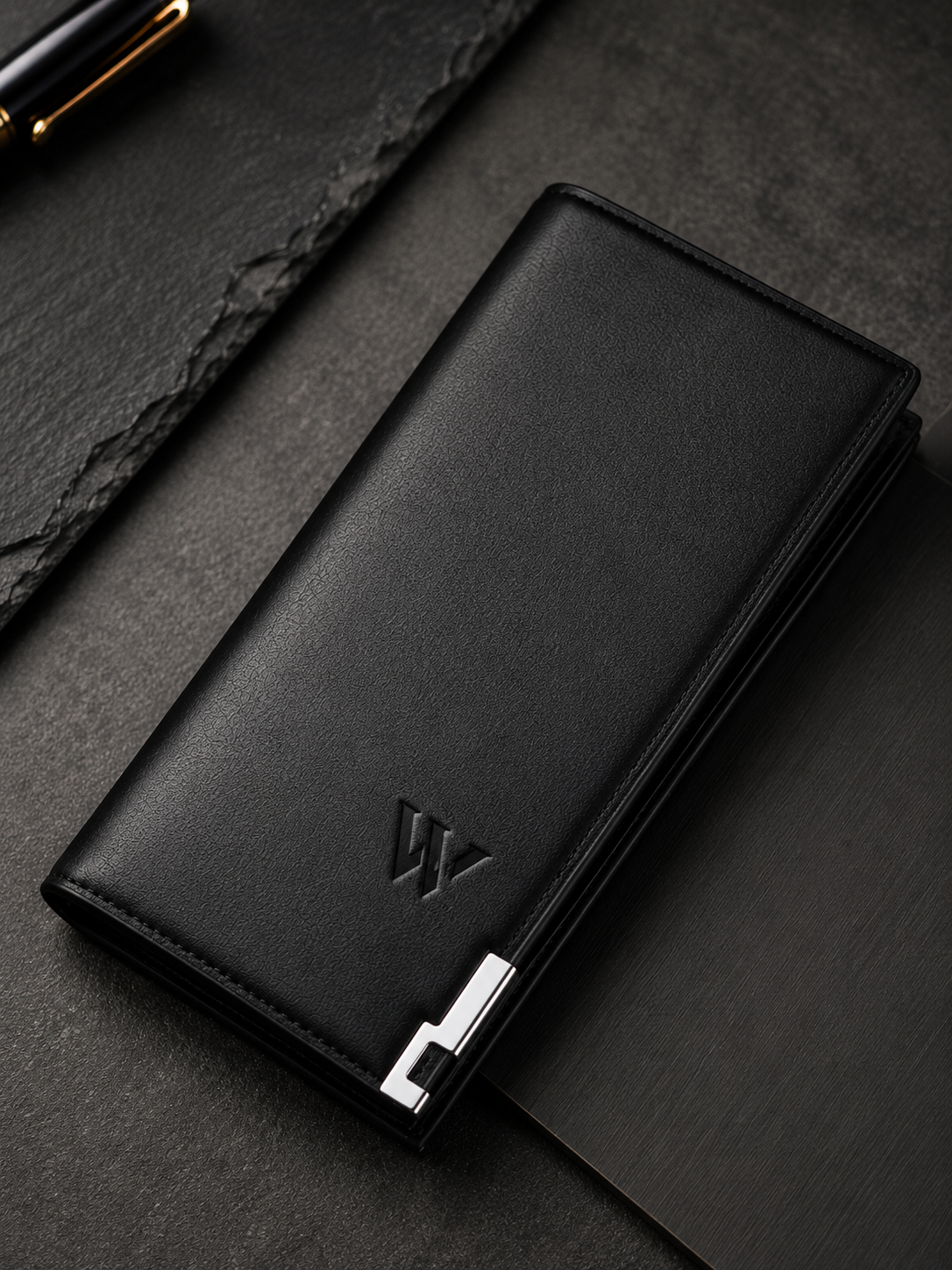Wallex premium black leather bifold wallet for men