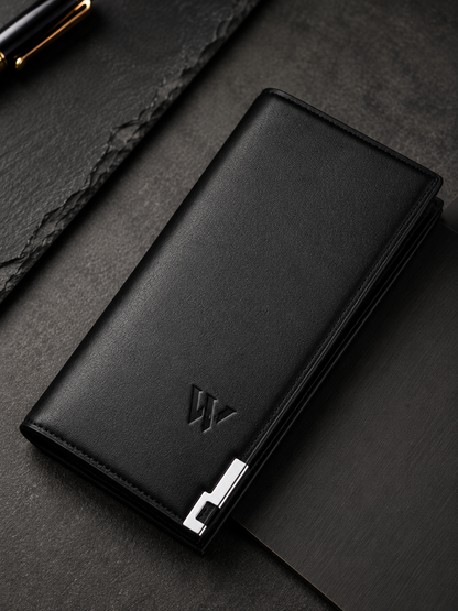 Wallex premium black leather bifold wallet for men