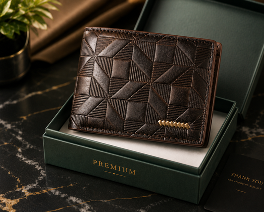 Premium Geometric Leather Bifold Wallet for Men