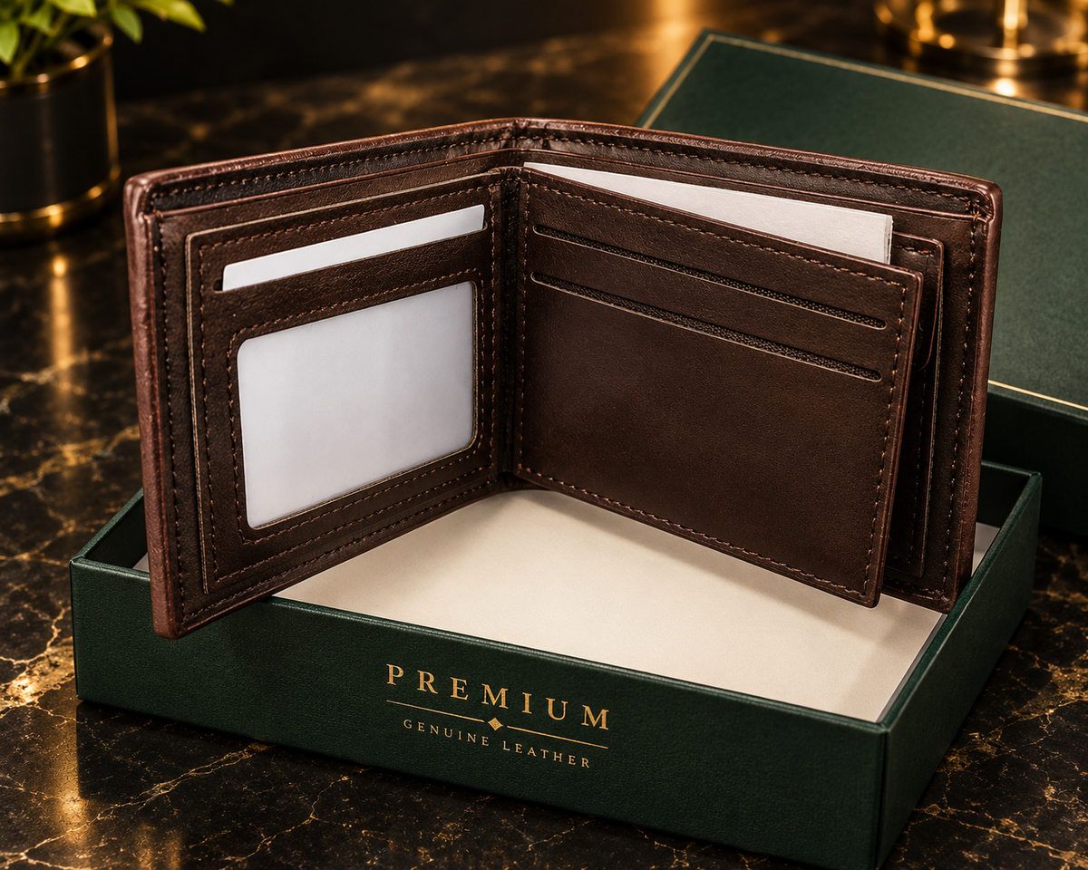 Premium Geometric Leather Bifold Wallet for Men