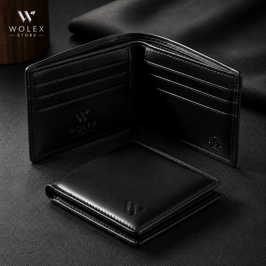 WOLEX Store Premium Black Leather Bifold Wallet – Minimalist RFID Wallet for Men
