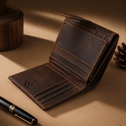 WOLEX Premium Brown Leather RFID Bifold Wallet for Men – Slim Minimalist Wallet