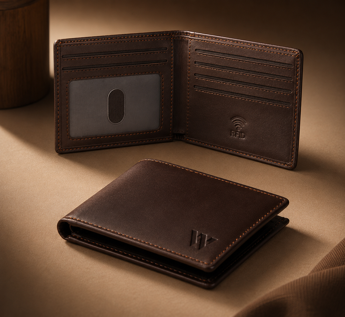 WOLEX Premium Brown Leather RFID Bifold Wallet for Men – Slim Minimalist Wallet