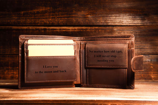 Engraved Genuine Black Leather Wallet
