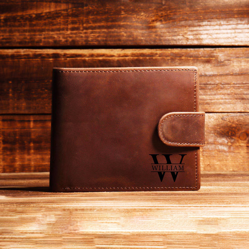 Engraved Genuine Black Leather Wallet