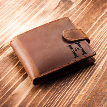 Engraved Genuine Black Leather Wallet