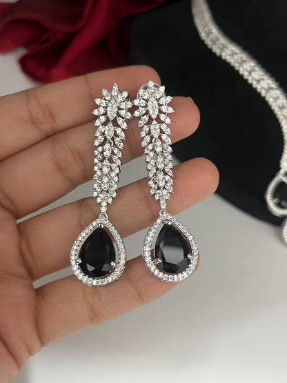 Black CZ Teardrop Necklace earrings Set