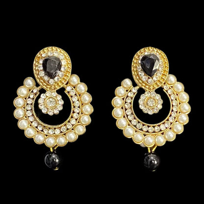 Black Gold Diamonte Collar Necklace, Chandbali Earrings and Tikka Set