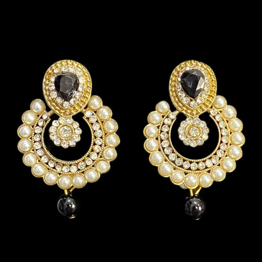 Black Gold Diamonte Collar Necklace, Chandbali Earrings and Tikka Set