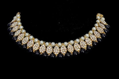 Black Gold Diamonte Collar Necklace, Chandbali Earrings and Tikka Set